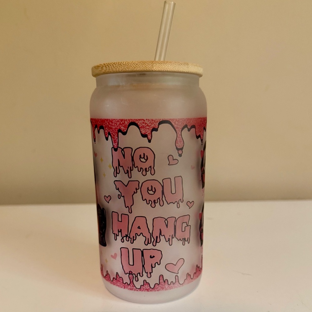 Ghost Face Frosted Glass Tumbler with Straw - Picture 2 of 3